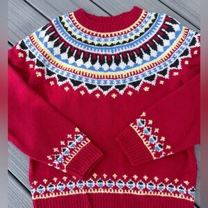 Lands' End Red and Yellow Nordic Sweater
